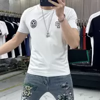 欧洲站夏季短袖T恤男士上衣刺绣时尚潮流圆领修身半袖体恤打底衫