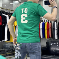 欧洲站新款简约字母圆领半袖体恤衫夏季短袖T恤男士上衣丝光棉潮