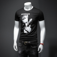 欧洲站男士丝光棉短袖T恤圆领修身潮流印花人物半袖体恤欧货时尚