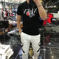 欧洲站男士丝光棉短袖T恤潮流韩版修身印花潮流青年学生半袖上衣