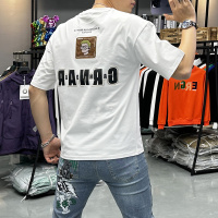 欧货夏季抖音短袖T恤男上衣潮流刺绣青年丝光棉半袖体恤圆领时尚