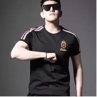 欧货男士丝光棉T恤新款夏季潮流修身小蜜蜂刺绣丝光棉潮半袖