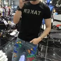 男士夏季短袖T恤男欧洲站个性潮牌修身圆领 重工皇冠烫钻潮流