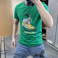 男士短袖T恤鞋子烫钻丝光棉修身男装夏季新款圆领半袖上衣衫