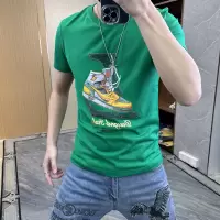 男士短袖T恤鞋子烫钻丝光棉修身男装夏季新款圆领半袖上衣衫