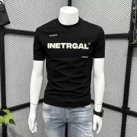 白色字母男士短袖T恤夏新款休闲圆领帅气丝光棉修身半袖体