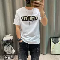 短袖T恤男夏季新款字母印花丝光棉男士衣服修身半袖体恤衫潮