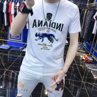 短袖T恤男潮流亮片烫钻夏季新款圆领体恤男半袖衫半截袖上衣