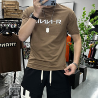 立体字母短袖T恤男士上衣圆领半袖修身打底衫上衣潮流欧洲站夏季