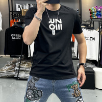 简约字母时尚短袖T恤男士圆领半袖上衣丝光棉夏季新款欧洲站潮ins