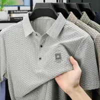 中年男士T恤夏季纯色短袖polo衫男式中年有领短袖冰丝体恤男