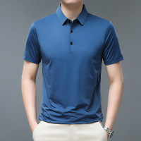 夏季商务polo衫男短袖纯色翻领T恤冰丝中年男士宽松休闲有领衣服