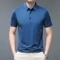 夏季商务polo衫男短袖纯色翻领T恤冰丝中年男士宽松休闲有领衣服