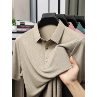 夏季新款短袖T恤男休闲翻领中年宽松薄款百搭T恤短袖男冰丝上衣潮