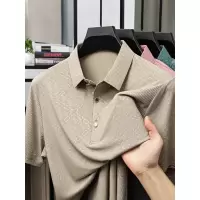 夏季新款短袖T恤男休闲翻领中年宽松薄款百搭T恤短袖男冰丝上衣潮