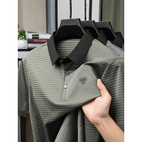 夏季男士短袖polo衫中年休闲宽松翻领半袖T恤薄款男装条纹体恤潮