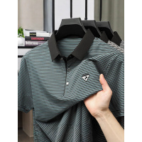 夏季男士短袖polo衫冰丝新款中年休闲宽松有领半袖薄款T恤男