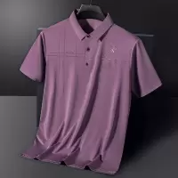 夏装短袖T恤男冰丝男士POLO衫商务休闲薄款上衣压钻潮中老年男装_2