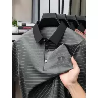 新款短袖T恤男士 2025夏季翻领条纹polo衫中年休闲商务半袖上衣潮