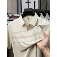 爸爸装夏装冰丝短袖T恤中年男士有领上衣打底衫中老年人衣服男装