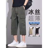七分裤男夏季2025新款军绿色多口袋工装马裤直筒休闲运动短裤男士