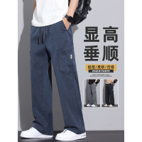 天丝牛仔裤男士2025新款潮牌阔腿春秋美式宽松直筒工装休闲裤子男