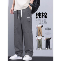 纯棉工装裤男士夏季薄款直筒宽松美式运动休闲阔腿长裤春秋款潮牌