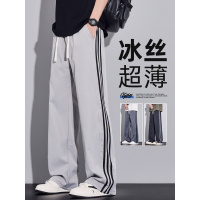 美式条纹休闲裤男生夏季薄款宽松透气直筒长裤子男2025新款阔腿裤