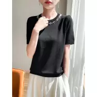 2025夏季圆领重工钉珠设计感短袖针织衫洋气轻奢套头百搭打底上衣