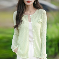 夏季新款针织衫女薄款冰丝亚麻开衫女防晒衫女长袖空调衫披肩