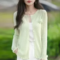 夏季新款针织衫女薄款冰丝亚麻开衫女防晒衫女长袖空调衫披肩