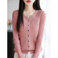 夏日百搭凉感竹节纱圆领精纺针织开衫女外搭空调衫轻薄遮阳防晒衫