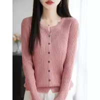 夏日百搭凉感竹节纱圆领精纺针织开衫女外搭空调衫轻薄遮阳防晒衫