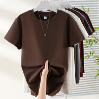 女款螺纹棉短袖正肩圆领纯色T恤女2025夏季新款修身百搭上衣基础