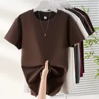 女款螺纹棉短袖正肩圆领纯色T恤女2025夏季新款修身百搭上衣基础