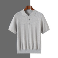 新款休闲短袖桑蚕丝羊毛混纺夏季男士POLO领T恤针织半袖上衣