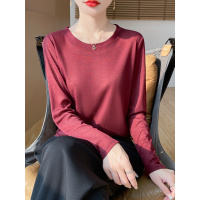 春夏新款圆领纯色薄款长袖针织衫女气质百搭T恤内搭打底罩衫上衣