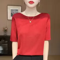 春夏新款女士针织衫5分中袖短袖圆一字领冰丝打底毛女