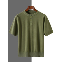 春夏男亨利领短袖毛线衣加肥大码宽松休闲胖子套头打底衫T恤