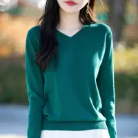 棉线针织衫女V领长袖薄款内搭毛衣春秋季上衣宽松套头线衣打底衫