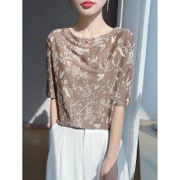 法式气质一字领蕾丝绣花针织衫2025春夏轻薄透气套头五分袖