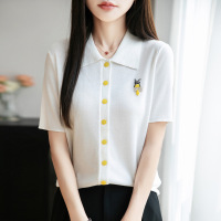 透气天丝25夏季新款女装翻领短款时尚T恤薄款打底衫上衣短袖