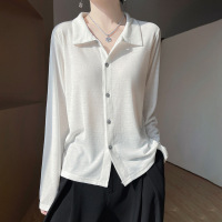 2025年春夏新款精纺翻领针织开衫纯色宽松长袖薄款气质上衣外套女