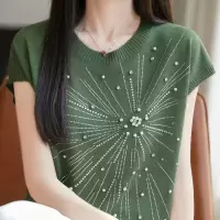 2025新款重工钉珠冰丝圆领针织短袖T恤女士设计感小个子无袖背心