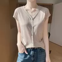 2025春夏女装新款V领无袖短款T恤薄款时尚百搭打底衫上衣飞袖短袖