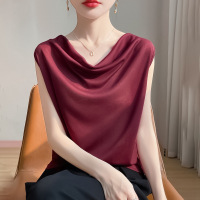 25夏季女装新款无袖荡领短款气质纯色上衣薄款百搭短袖打底衫T恤