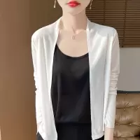 丝光2025春夏女短款宽松V领纯色简约针织开衫防晒空调衫上衣外套