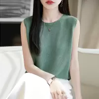 亚麻圆领无袖背心女夏季新款纯色外穿上衣短款针织打底衫气质时尚