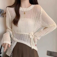夏季不规则薄款慵懒镂空针织衫风垂感夏季圆领钩花空调罩衫