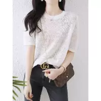 新款女士镂空冰丝T体恤2025年夏季薄款休闲白色短袖上衣针织衫